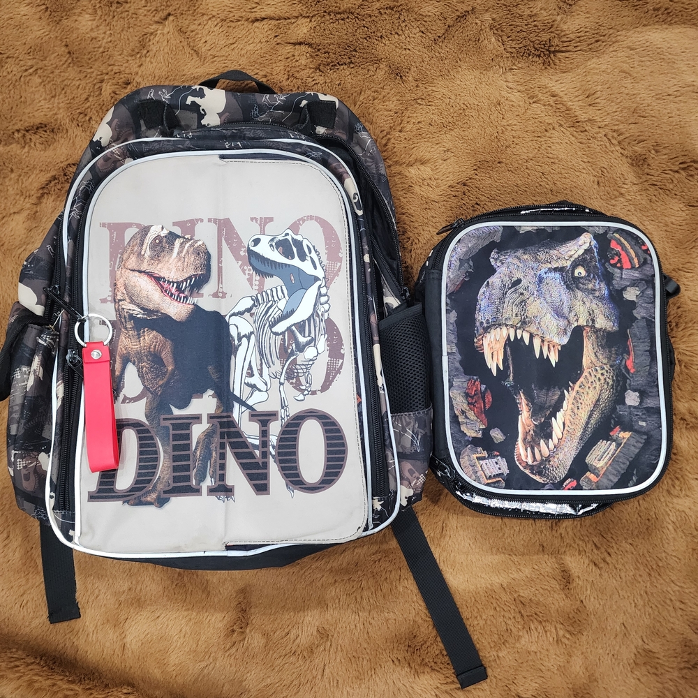 Dinosaur Backpack and Lunchbox Set - Black and Gray